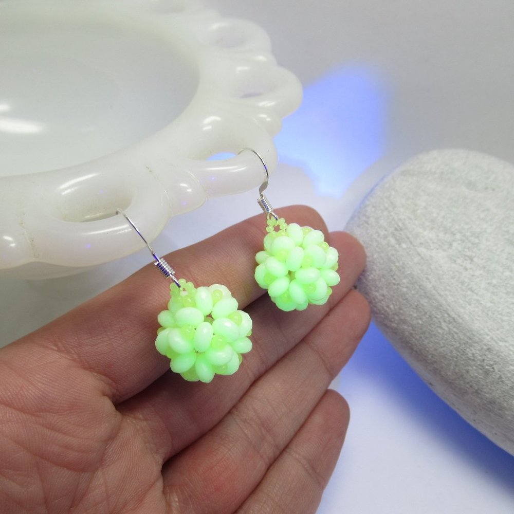 Handwoven Uranium glass beaded bead earrings